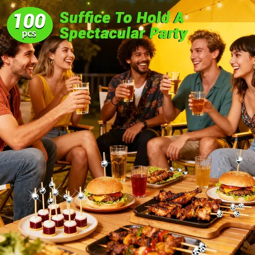 Vista 6 de 100 piezas de palillos de cóctel, palillos de dientes decorativos de bola de discoteca para aperitivos, pinchos de cóctel plateados para aperitivos