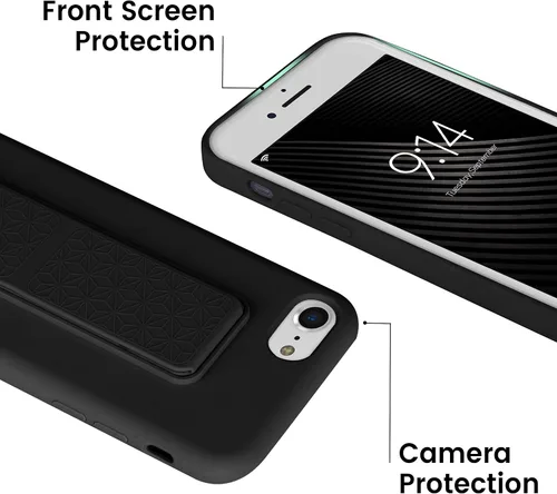 Vista 5 de Funda de silicona con soporte de LAUDTEC compatible con iPhone 7/8/SE, soporte de metal con soporte de pie vertical y horizontal, cubierta flexible