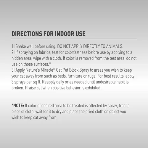 Vista 4 de Nature's Miracle Advanced Platinum Spray Repelente Pet Block para Gatos, 8 Onzas, Ayuda de Entrenamiento para Interiores para Gatos