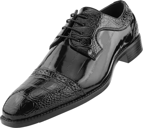 Vista 2 de Bolano Dallas Mens Croco Cap Toe Oxford, cocodrilo Print EEL Skin Trim, Lace Up Estilo original Diseñador zapatos Mens Oxfords