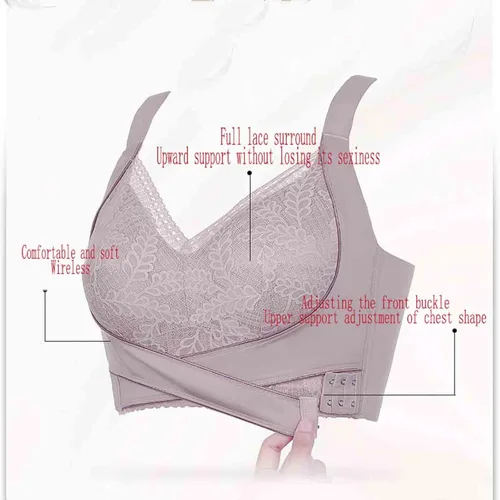 Vista 6 de Kendally - Brasier Kendally, cómodo corsé con hebilla frontal cruzada lateral, brasier de encaje sin varillas, delgado y con forma para mujeres