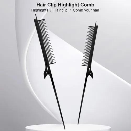 Vista 2 de Peine de clip destacados, peine de clip de resaltado,Rat Tail Teasing Clip Comb Profesional Negro Peluquería de plástico resaltado peine herramienta