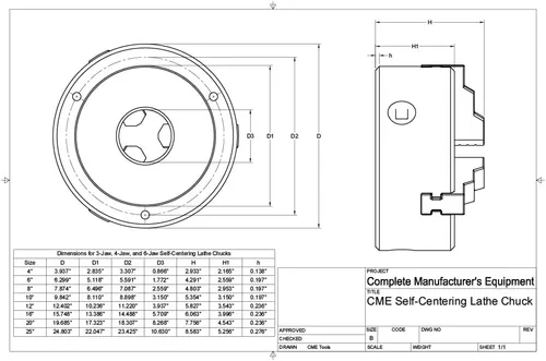 Vista 6 de CME Portabrocas de torno autocentrante de 3 mandíbulas de 8 pulgadas con placa de respaldo Camlock D1-5, mordazas reversibles de dos piezas