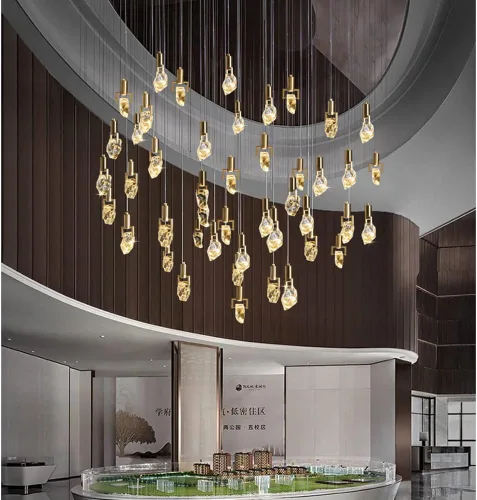 Vista 5 de Lámpara de techo de cristal dorado de 3/5 luces para sala de estar Iluminación de 3 colores lámpara regulable para vestíbulo Raindrop luz LED