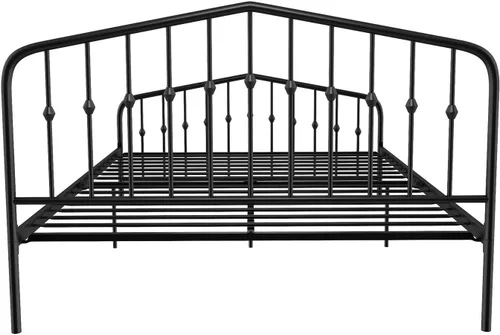 Vista 14 de Novogratz Bushwick - Marco de cama Queen de metal con cabecera ligeramente triangular, husillos insertados, base ajustable para almacenamiento,