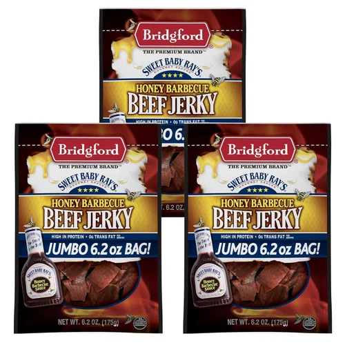 Vista 21 de Bridgford Sweet Baby Ray's Beef Jerky Sweet N Spicy 6.2 onzas, paquete de 3 – Cecina de res dulce y picante alta en proteínas para tu preferencia