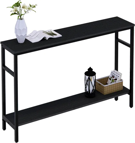 Vista 12 de Timberer Mesa consola estrecha, mesa de sofá de 39.4 pulgadas con estante ajustable, mesa delgada de 2 niveles para pasillo, entrada, sala de estar