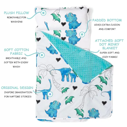 Vista 2 de JumpOff Jo - Colchoneta para siesta para niños, saco de dormir para niños con almohada extraíble y manta ultra suave para preescolar, guardería