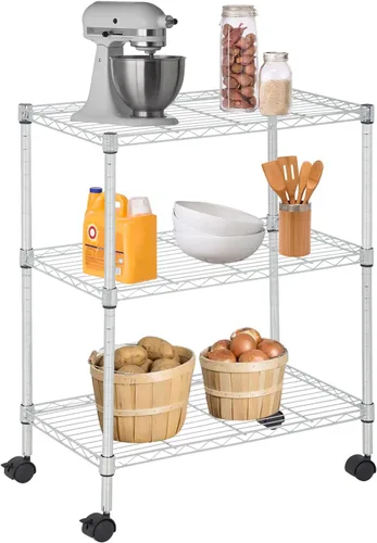Vista 25 de FDW Estante de metal ajustable de 5 niveles con ruedas, capacidad de 250 libras, fácil montaje, ideal para espacios pequeños Negro