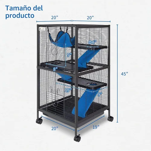 Vista 6 de Kit de jaula de acero de 4 niveles para animales pequeños para conejillos de indias, hurón, conejito con ruedas, frenos, hamaca, 4 plataformas