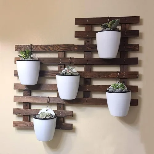 Vista 3 de MOUYAT 6 macetas colgantes de plástico con riego automático, macetas blancas de 7 pulgadas montadas en la pared con ganchos y cuerdas de algodón