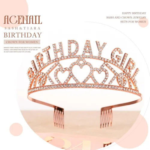Vista 2 de Acenail Corona de cumpleaños para niña, banda de cumpleaños, tiara de cumpleaños para niñas, coronas de cumpleaños con diamantes de imitación