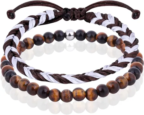Vista 32 de Pulseras de cuentas negras para hombres y niños: 0.236 in de obsidiana ónix cuentas de lava para hombre conjunto de pulseras para hombre - Genial