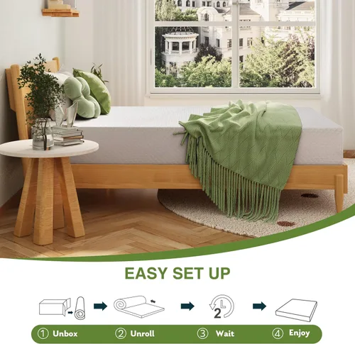 Vista 6 de EGOHOME Colchón individual de 5 pulgadas para niños, colchón de espuma viscoelástica con gel de té verde refrescante, alivia la presión con soporte