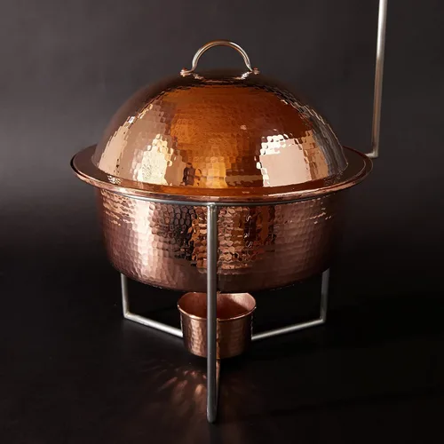 Vista 4 de Sertodo Copper Ronda Bizancio Chafer, 4 cuartos de galón de capacidad, martillado a mano 100% cobre puro