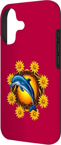 Vista 2 de Cartoon of A Porpoise or Dolphin with Florida Wildflowers Case for iPhone 17