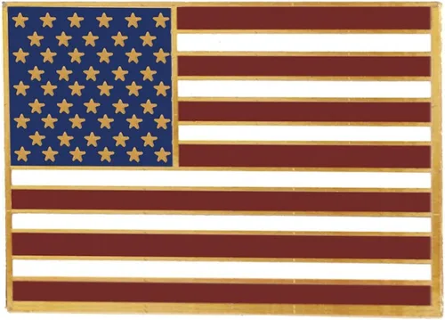 Vista 3 de Insignia de solapa con bandera americana, enchapada en oro, rectangular., oro con revestimiento de latón, goldrectangleUSAmade1776