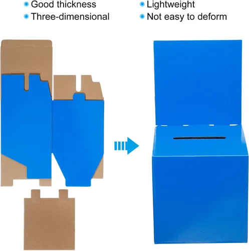 Vista 3 de PATIKIL Caja de sugerencias de cartón, 2 urnas de 6 x 6 x 6 pulgadas con cabecera extraíble para rifa, sugerencia, colección, propina, donación, Azul