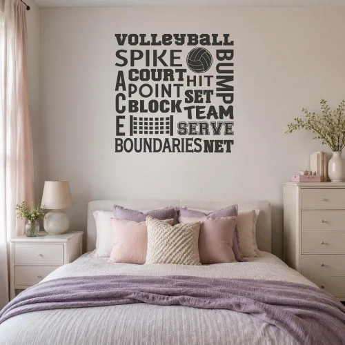 Vista 3 de Juego de collage de refranes deportivos de voleibol de 24 pulgadas, diseño de espigas para servir en equipo, calcomanía de pared, mural artístico