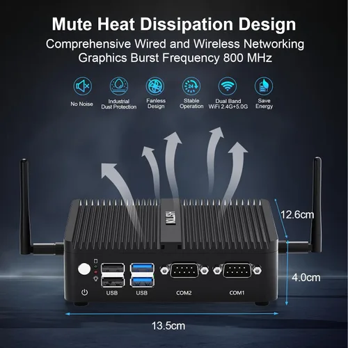 Vista 4 de HISTTON Mini PC industrial sin ventilador Pentium J5005, DDR4 8GB RAM 128GB