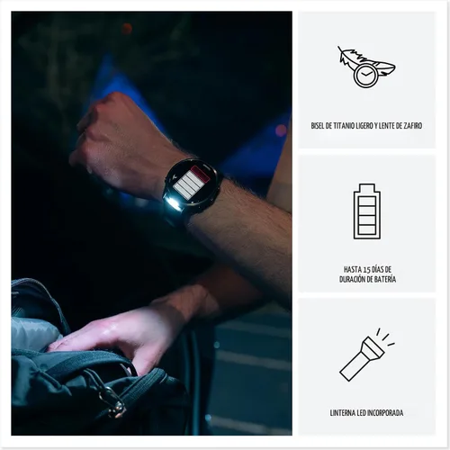 Vista 4 de Garmin® Forerunner® 970, Reloj inteligente premium para correr y triatlón con GPS, pantalla AMOLED, linterna LED incorporada, titanio DLC gris