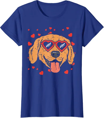 Vista 92 de Golden Retriever cara corazón gafas día de San Valentín perro regalo camiseta Negro