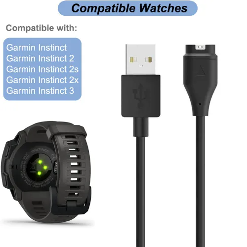 Vista 2 de Cargador para Garmin Instinct, Instinct 3 2 2S 2X, cable de carga de repuesto, cable USB con tapón antipolvo blanco para Garmin Smart Watch (1)