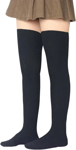 Vista 6 de Bestjybt Calcetines altos extra largos para mujer, calcetines de punto de algodón por encima de la rodilla