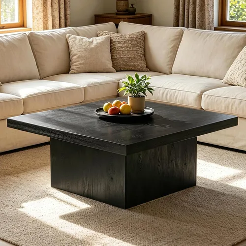 Vista 8 de Mesa de centro cuadrada, mesa de madera para sala de estar, mesa central con una mesa grande, 35.4 x 35.4 pulgadas, para espacios pequeños