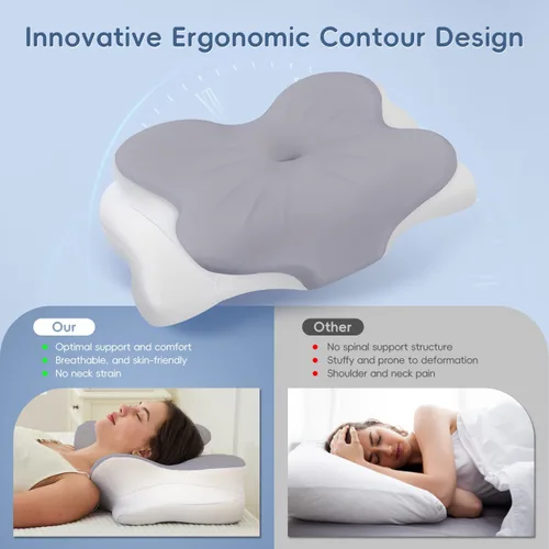 Vista 4 de Almohada cervical para el cuello, almohadas ergonómicas de espuma viscoelástica para aliviar el dolor de cuello con funda de almohada transpirable
