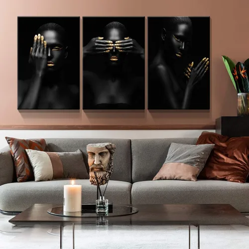 Vista 2 de Denozer Arte de pared afroamericano de 3 paneles de 12 x 16 pulgadas, impresión en lienzo de niña negra, decoración de fotos de mujeres negras