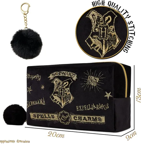Vista 7 de Harry Potter Regalos para mujeres, bolsa de maquillaje de terciopelo, bolsa de cosméticos, organizador de viaje, pequeña bolsa de aseo para Negro