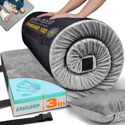 Vista 25 de GAIALOOP Colchón de Espuma Viscoelástica de 3 Pulgadas para Acampar, Almohadilla de Dormir de Doble Capa Gruesa para Coche, Tienda, Cama