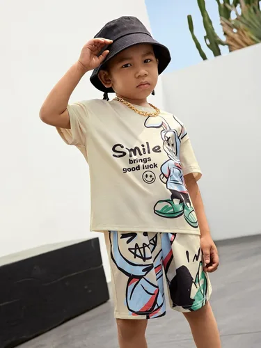 Vista 4 de Floerns Conjunto de camiseta con estampado gráfico de dos piezas para niños y pantalones cortos