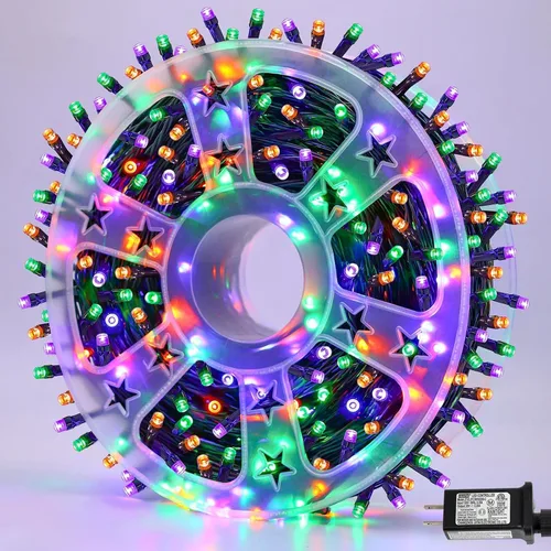 Vista 36 de QITONG Guirnalda de 500 luces LED de Navidad de 165 pies para exteriores, impermeable, luces multicolor con 8 modos, cable verde, luces parpadeantes