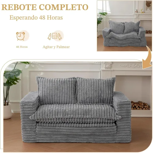 Vista 7 de Sofá Cama de Dos Plazas, Sofá Cama Convertible Sillón Futón para Sala de Estar, Sofá de Piso Extraíble 3 en 1 con Cojín y Almohadas, Gris Oscuro