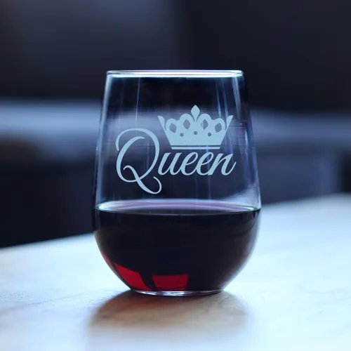 Vista 3 de Custom Queen – Funny Personalized Stemless Wine Glass, Large Glasses, Etched Sayings, Gift Box - Customized Wine Glass Gift