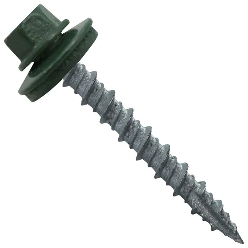 Vista 10 de 10 tornillos para techos de metal gris ABC de 1-1/2 pulgadas, cabezal de arandela hexagonal, arranque automático/roscado, arandela EPDM. 1 bolsa