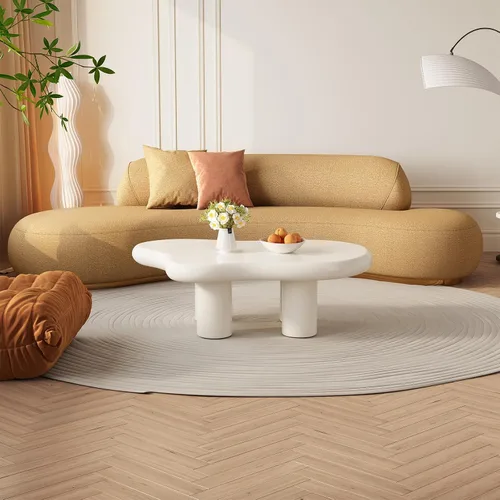 Vista 9 de Guyii Cloud - Mesa auxiliar de 46.06 pulgadas, bonitas mesas de café, pequeña mesa de té blanca moderna, mesa auxiliar irregular para sala de estar