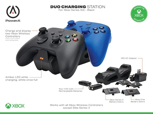 Vista 2 de PowerA Duo Charging Station for Xbox Series XS - Black, Wireless Controller charging, Charge, rechargeable battery, Xbox Series XS, Xbox One