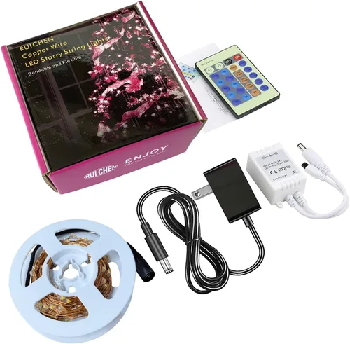 Vista 9 de RUICHEN Cadena de luces LED de alambre de cobre regulable de 33 pies, 100 luces LED enchufables con control remoto, color naranja Dimmable