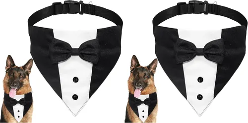 Vista 7 de GOYOSWA Traje de esmoquin para perro, collar bandana de boda con pajarita, ajustable, formal, esmoquin para perros, compromiso, cumpleaños, esmoquin