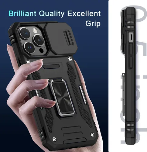 Vista 198 de DEERLAMN Funda para iPhone Xs Max con funda deslizante para cámara + protector de pantalla, soporte giratorio de anillo de grado militar a prueba