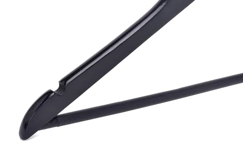 Vista 6 de Juego de colgantes de madera negra de calidad, perchas curvadas con elegantes ganchos cromados (resistente, paquete de 10)