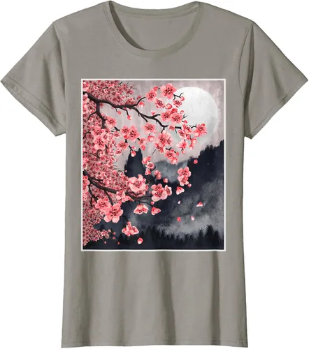 Vista 67 de Sakura - Camiseta japonesa de cerezo en flor japonesa, Negro, S