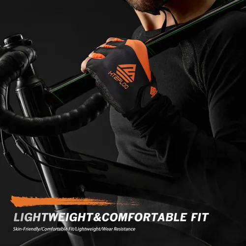 Vista 6 de Guantes de bicicleta para hombres y mujeres con almohadilla antideslizante que absorbe los golpes, guantes de ciclismo ligeros de medio dedo