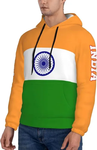 Vista 8 de YiiLi India Flag Indian Bharat Patriotic Men Hoodies Sweatshirt Drawstring Pullover Outerwear Pride Hood