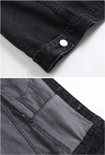 Vista 4 de LZLER Chaquetas de mezclilla para hombre, desgastadas, clásicas, vintage, ajustadas, rasgadas, a la moda, 2024, chaquetas de mezclilla de camionero