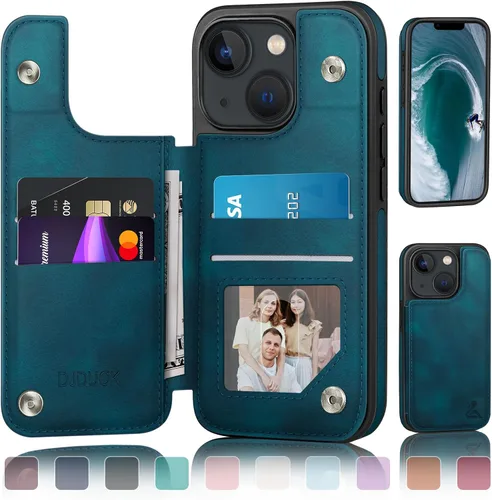 Vista 14 de DJDUCK Funda diseñada para iPhone 13 con tarjetero y cierre magnético, protección de cuero con bloqueo RFID, a prueba de golpes, para mujeres