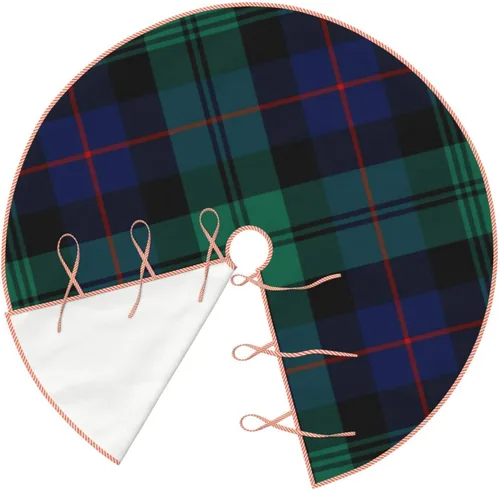 Vista 3 de Falda de árbol de Navidad de 48 pulgadas, diseño de clan Urquhart Tartán azul y verde, falda de árbol de Navidad a cuadros escoceses para fiestas